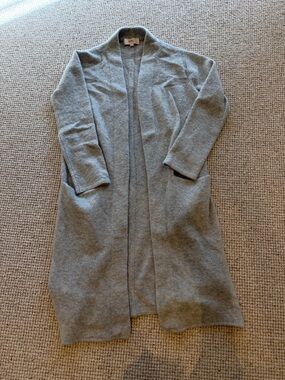 Light Gray Open-Front Longline Cardigan Sweater